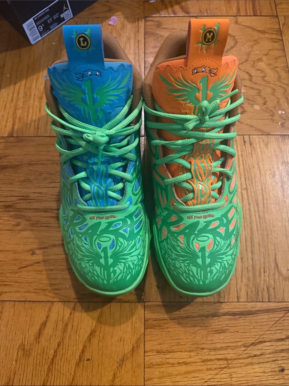 Puma Kids' Two-Tone Green Blue Orange High-Top Sneakers